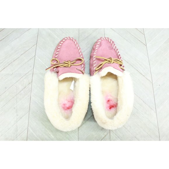 LL Bean Women's Pink Suede Wicked Good Shearling Lined Moccasin Slippers 8 M - Picture 7 of 10
